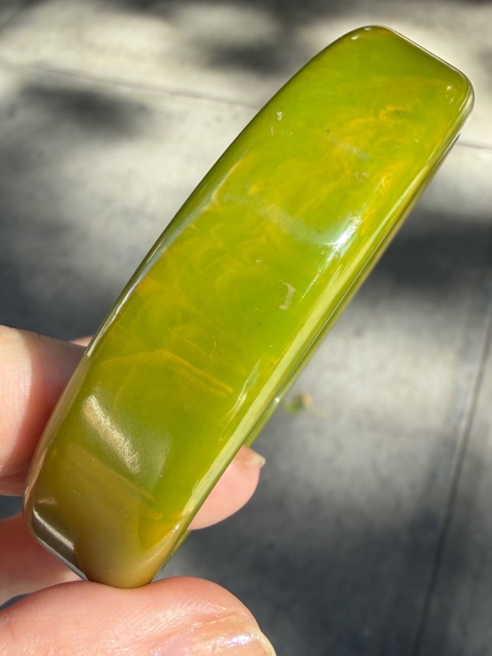 Vintage Art Deco Marbled Green Yellow Wide Bakelite Bangle Bracelet